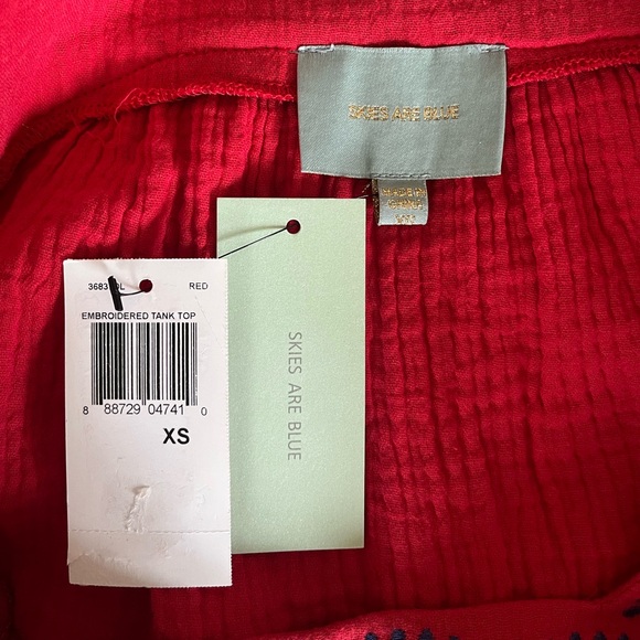 {Skies Are Blue} Embroidered Tank Top in Red & Blue - Womens XS -  NWT - Picture 8 of 8